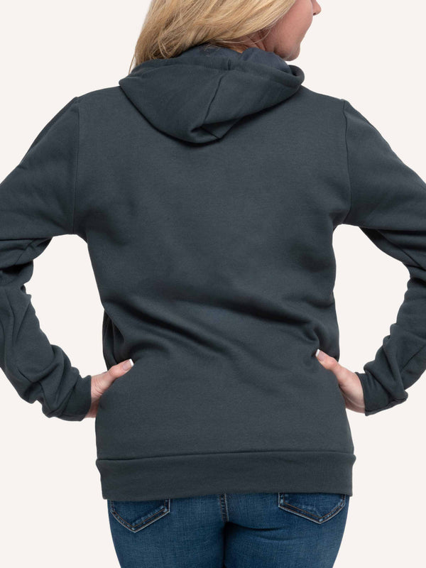 Plain Rear of Made in Canada charcoal hooded sweatshirt - Choose Canadian Apparel Co