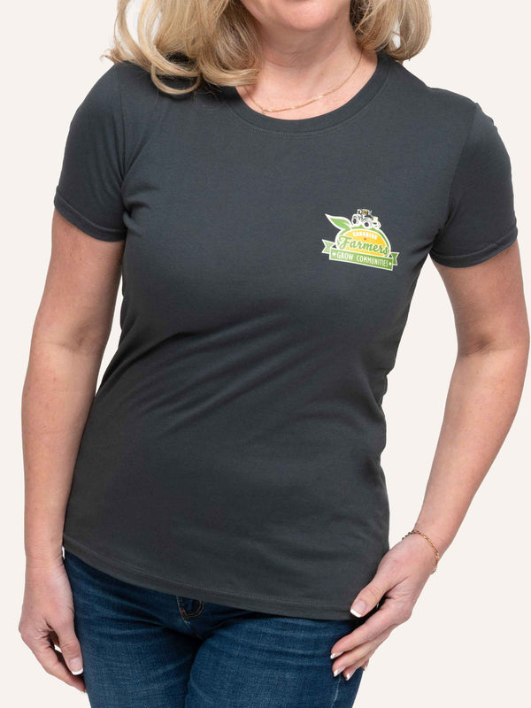 Canadian Farmers Grow Communities - Women's Charcoal Grey T-Shirt - Made in Canada - Choose Canadian Apparel Co