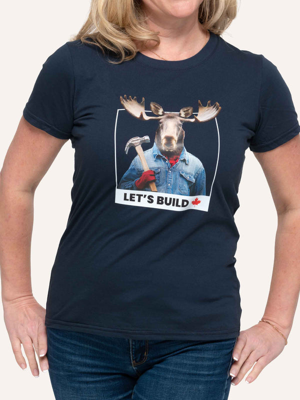 Let's Build Moose - Women's Navy Blue T-Shirt - Made in Canada - Choose Canadian Apparel Co