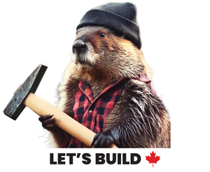 Beaver holding a hammer graphic design with Let's Build Canada slogan