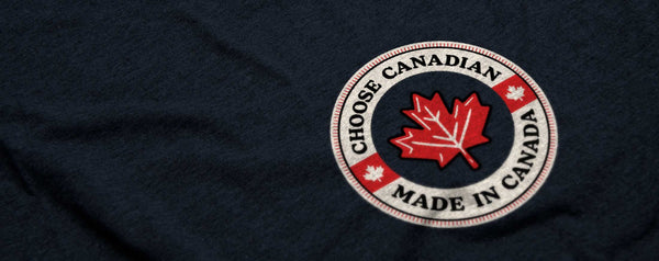 Closeup of Choose Canadian Maple Leaf Logo on Shirt