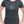 Woman wearing dark grey t-shirt with maple leaf outline line art - Made in Canada by Choose Canadian Apparel Co