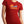 Woman wearing red camping t-shirt with CANADA slogan and orange sunset, mountain, trees and canoe graphic - Made in Canada by Choose Canadian Apparel Co