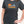 Woman wearing grey camping t-shirt with Canada, sunset, canoe, and mountains - Made in Canada by Choose Canadian Apparel Co