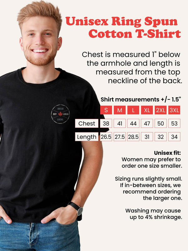 Men's Unisex T-Shirts Size Guide - Choose Canadian Apparel - Made in Canada