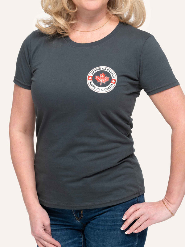 Women's Maple Leaf Charcoal Grey T-Shirt - Made in Canada - Choose Canadian Apparel Co