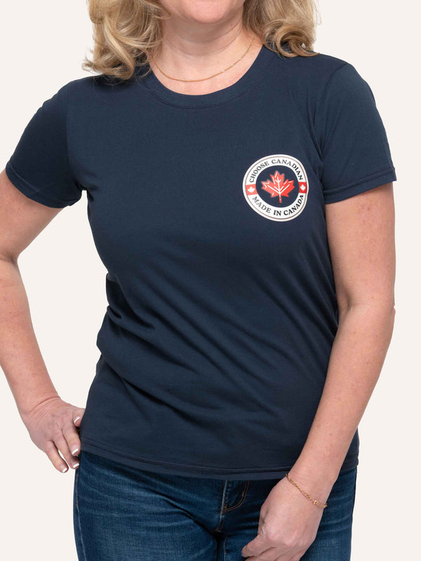 Women's Maple Leaf Navy Blue T-Shirt - Made in Canada - Choose Canadian Apparel Co