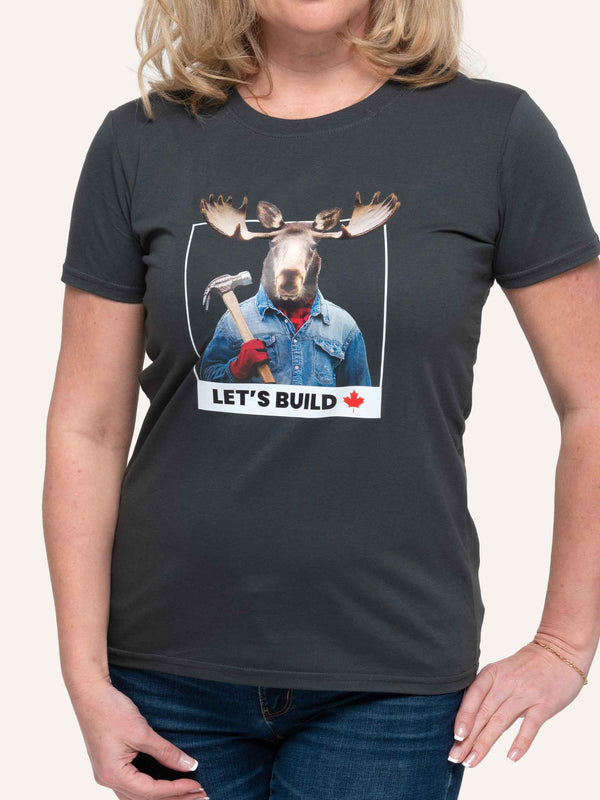 Let's Build Moose - Women's Charcoal Grey T-Shirt - Made in Canada - Choose Canadian Apparel Co